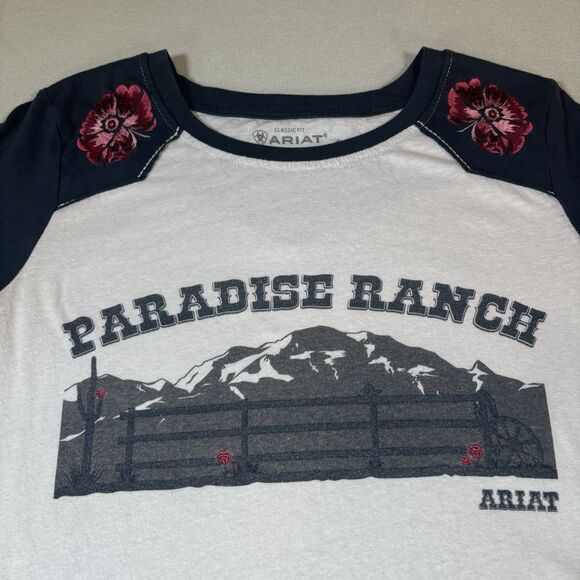 ARIAT Ladies Ranch Flowers Raglan Shirt Size Medium Cowgirl Western Classic Fit - Picture 5 of 9